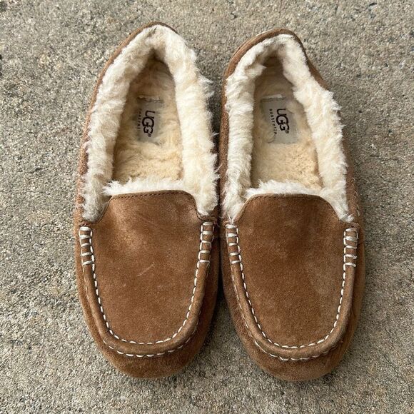 Ugg Ansley Chestnut Brown Suede Moccasin Slippers Women’s Sz 8 - Picture 1 of 11